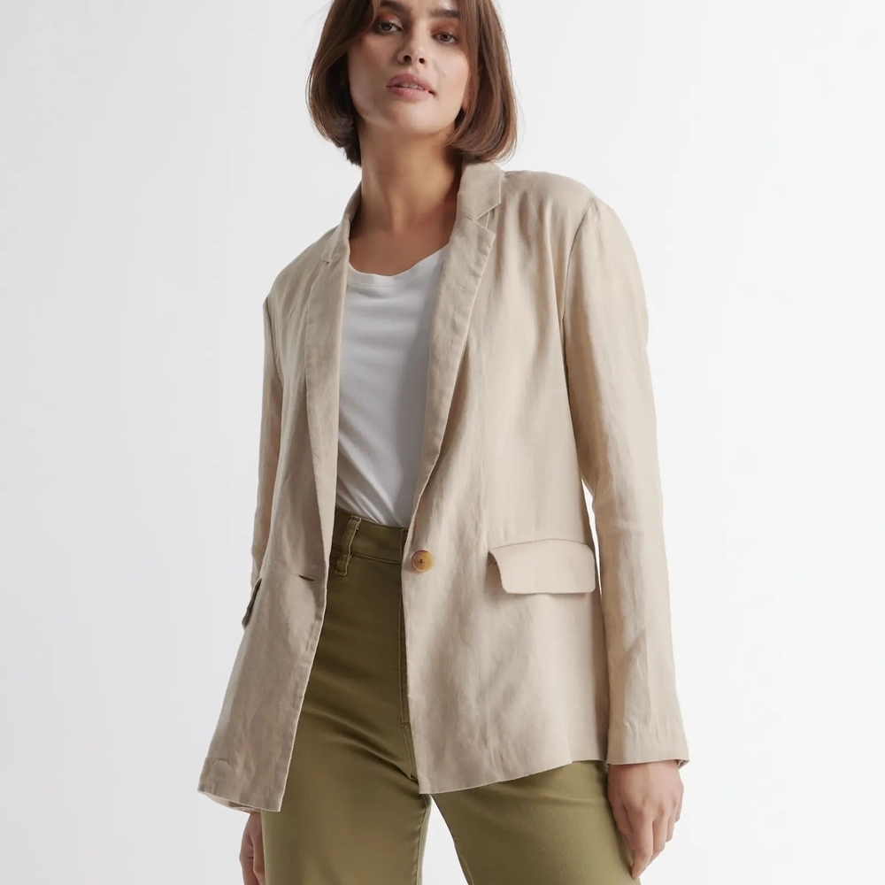 Quince 100% European Linen Relaxed Breathable Blazer In Ivory Size LG